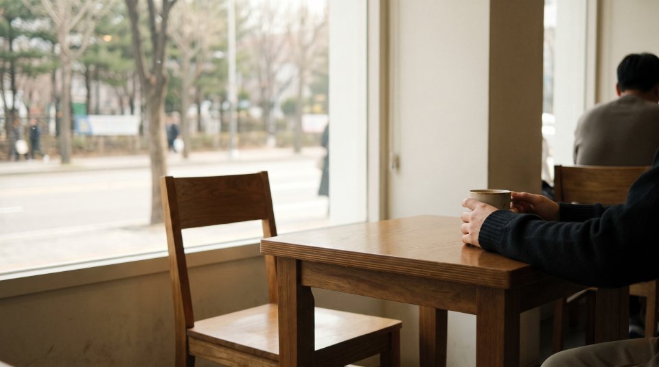 맞은편 의자가 비어 있는 카페 2인 테이블