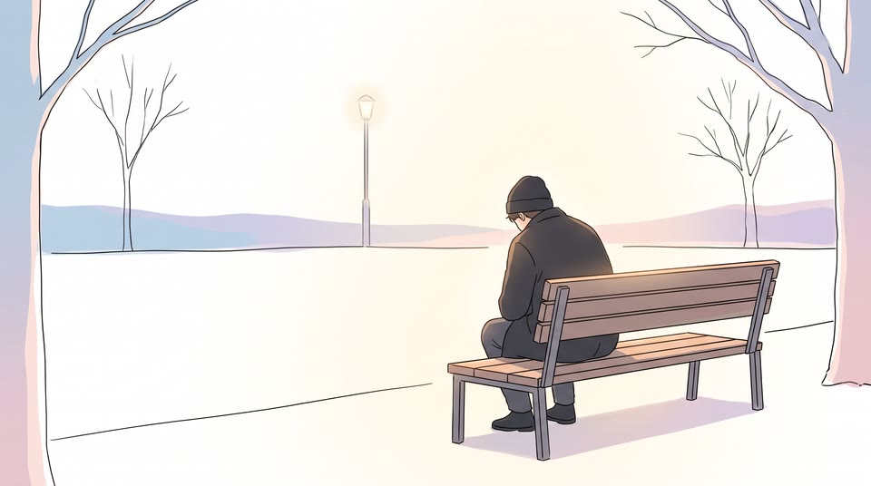 늦은 밤 벤치에 혼자 앉아 생각에 잠긴 뒷모습