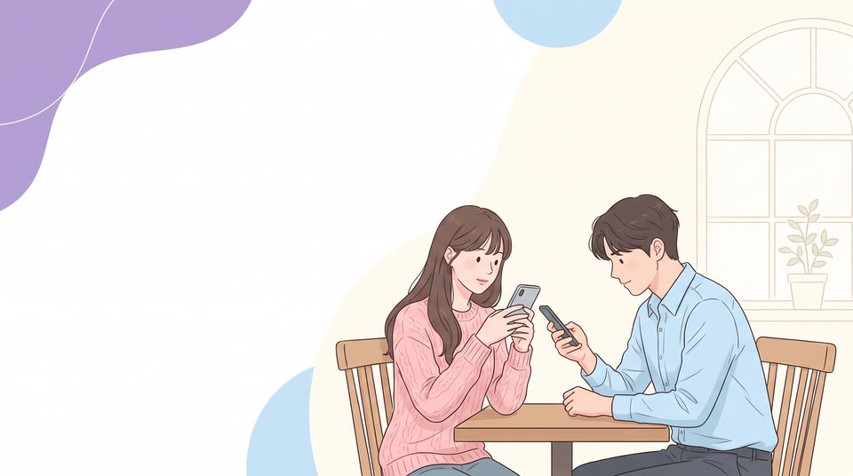 카페에 마주 앉아 각자 핸드폰을 보는 연인