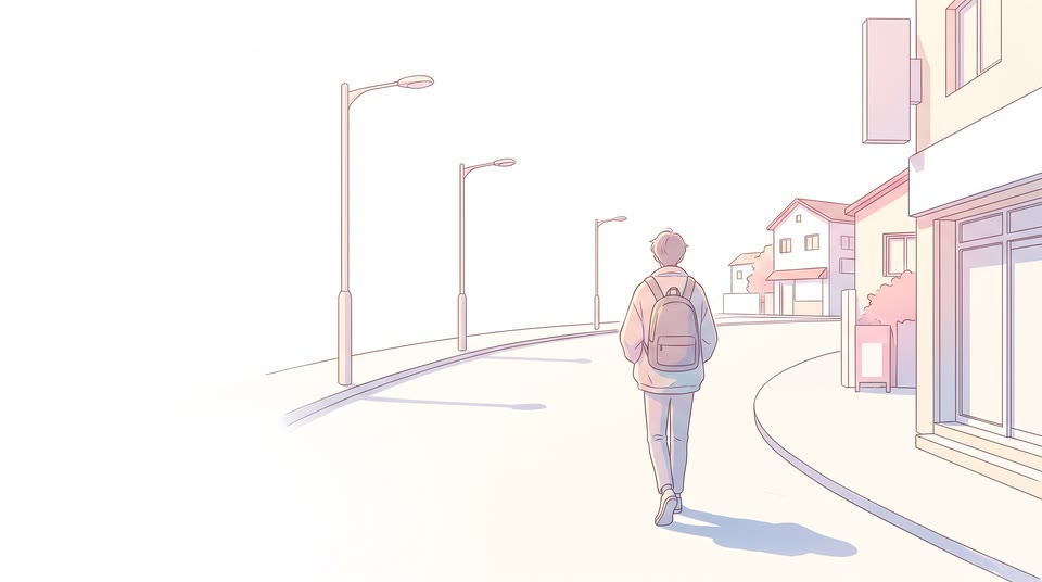 혼자 여유롭게 길을 걷고 있는 뒷모습
