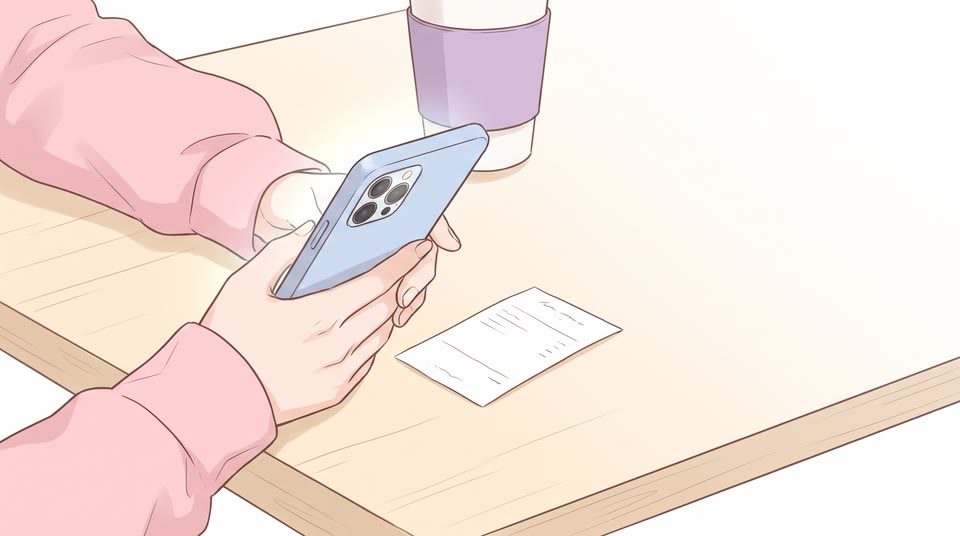 카페 테이블 위에 놓인 영수증과 스마트폰