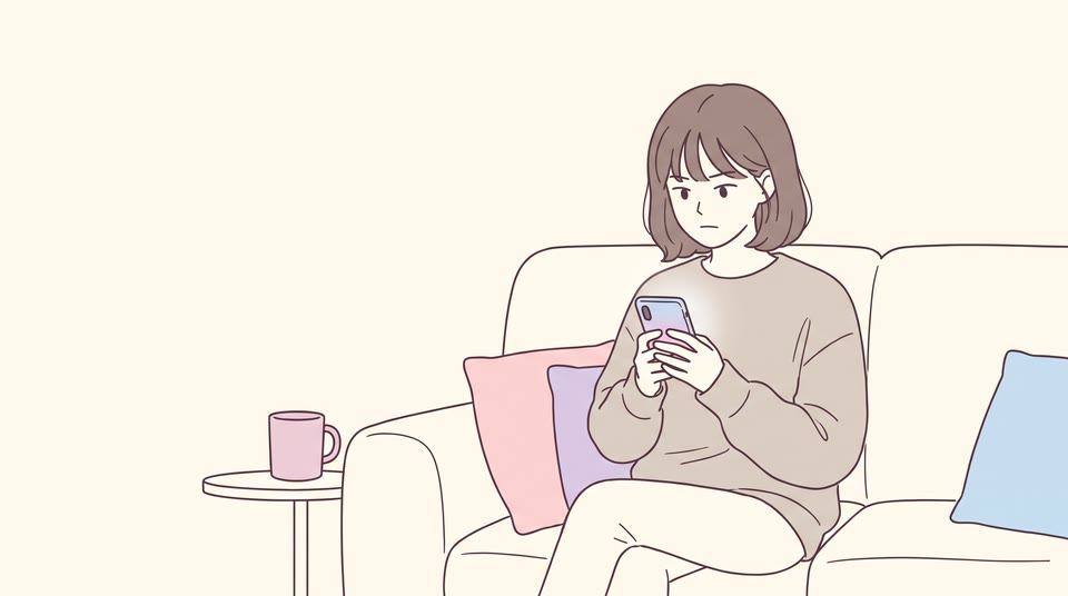 스마트폰 화면을 보며 고민하는 모습