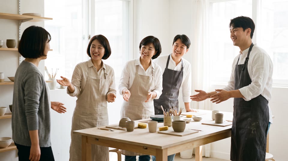 나무 테이블 위에 놓인 여러 개의 커피잔과 펼쳐진 보드게임